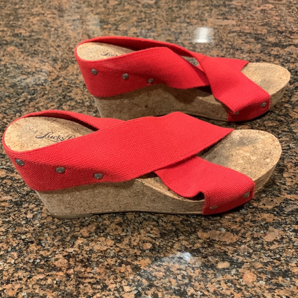 Lucky Brand cork heel wedge sandals. Sz 8.5